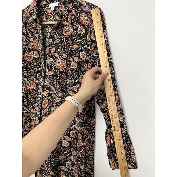 J.Jill Tunic Top SP Small Petite Dark Brown Paisley Floral Long Sleeves Pockets - Picture 7 of 8